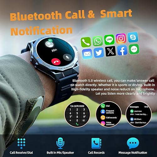 Miniatura 3 de Relojes inteligentes militares para hombres, pantalla AMOLED HD de 1.43 pulgadas, más de 100 modos deportivos, 5ATM, impermeable, rastreador de