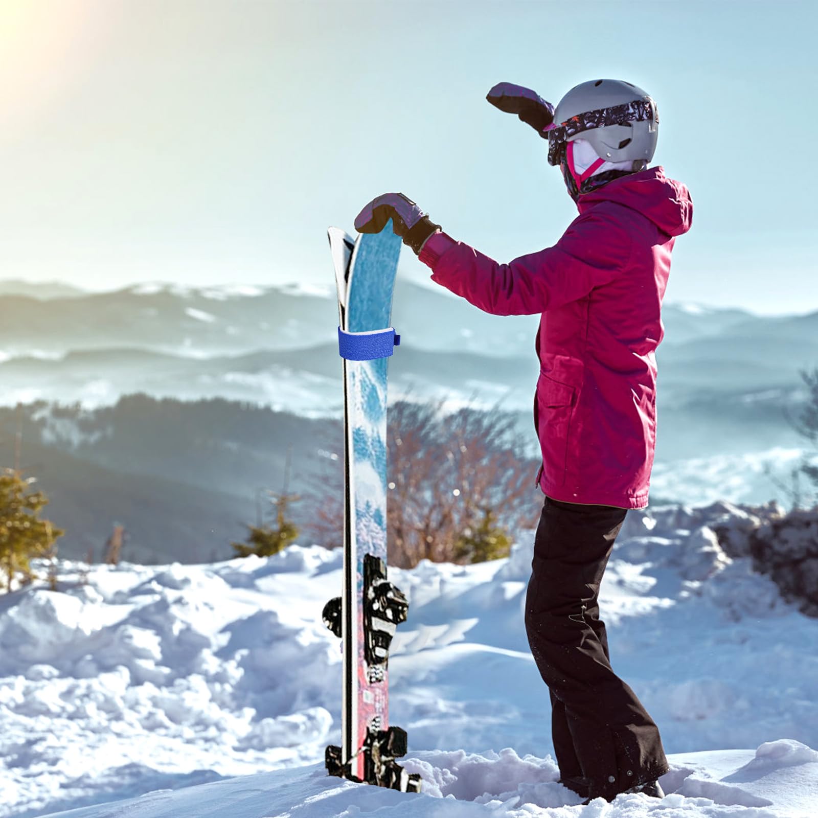BOXOB 6 Stück Ski Befestigungsbänder, 48,4x5,4cm Skibänder mit Schutzpolstern Ski Trägergurt Aufbewahrung Ski Zubehör für Skibretter Skistöcke Wintersport