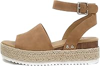 Soda Topic Women's Open Toe Buckle Ankle Strap Espadrille Flatform Wedge Sandals - Trendy Comfortable Casual Shoes