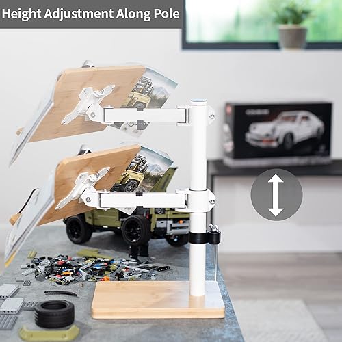 Miniatura 8 de VIVO Soporte de bambú inclinable independiente de 11 pulgadas para lectura manos libres, soporte giratorio ajustable en altura con clips de página,