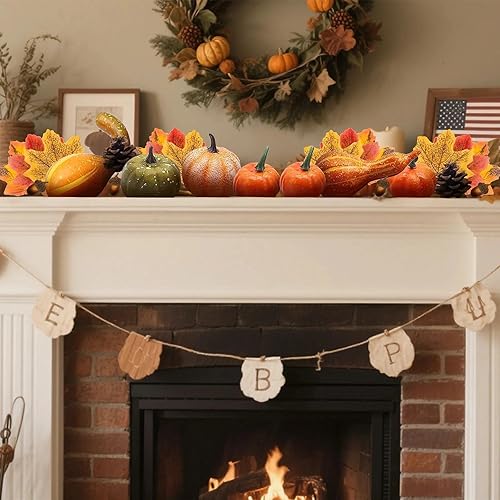 Miniatura 2 de Juego de 50 piezas de decoración de calabaza de otoño, hojas de arce artificiales y bellotas para Halloween, Acción de Gracias