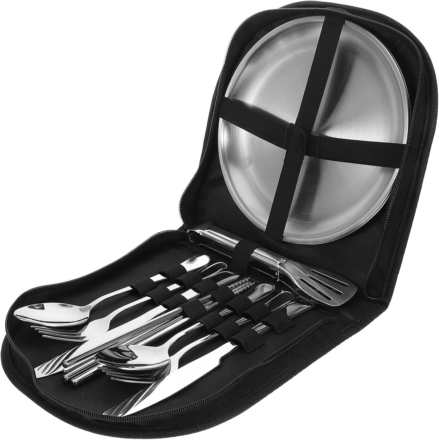 Milisten Stainless Steel Outdoor Cutlery Set 11pcs Silver Flatware with Forks and Spoons Reusable Travel Utensil Set with Portable Case for Camping and Picnic