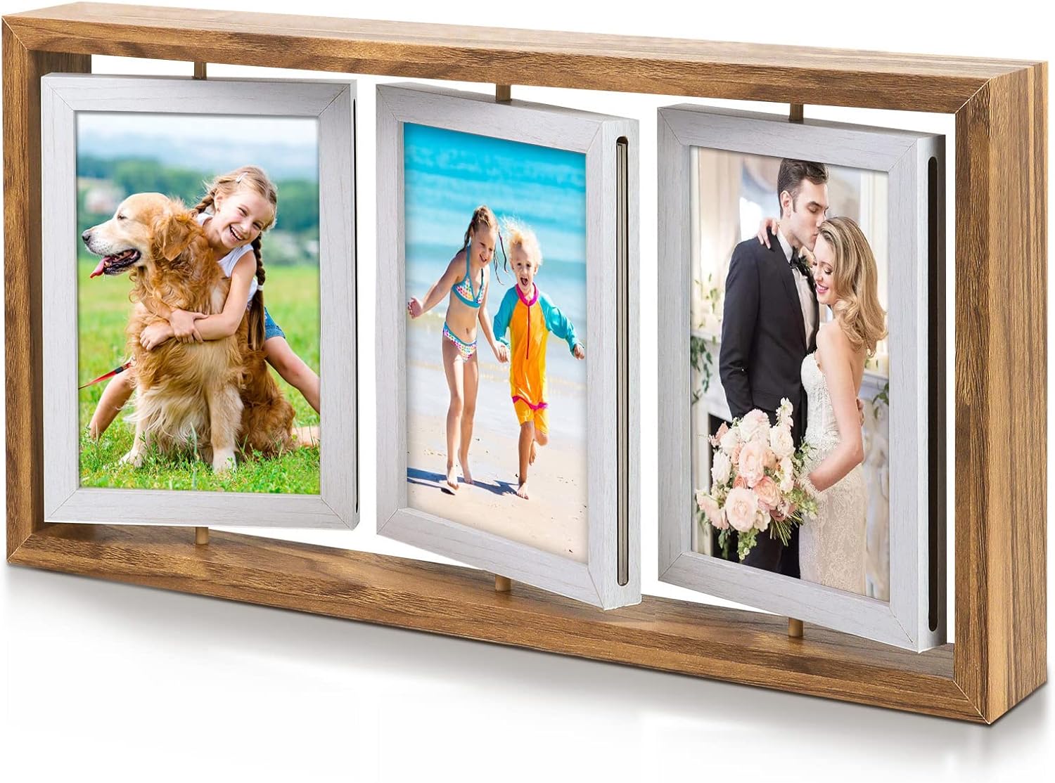 ZEEYUAN 4x6 Rotating Photo Frame Rustic 4x6 Wooden Picture