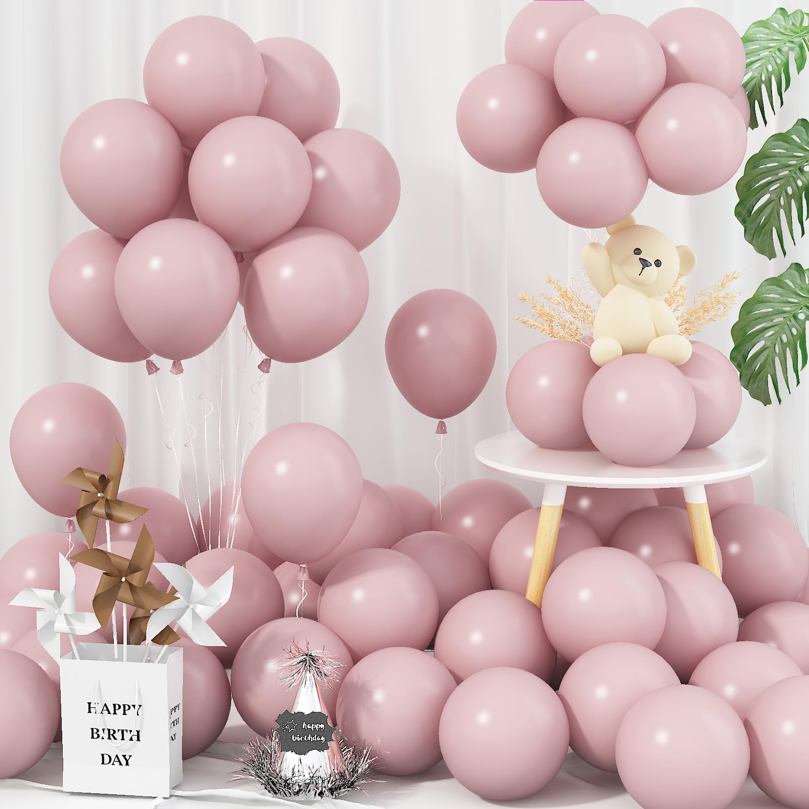 5 Inch Pink Balloons, 60 Pcs Boho Dusty Rose Pink Balloon Small Retro Blush Party Balloons 5'' Mini Latex Helium Balloon for Girl Baby Shower Wedding Birthday Party Decor