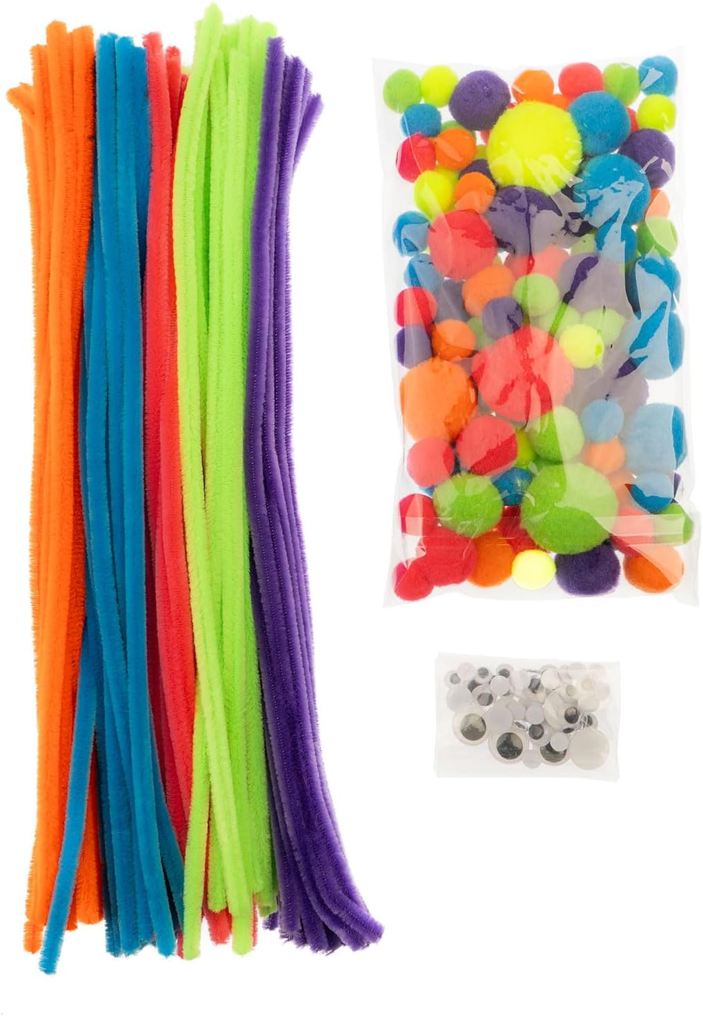 John Bead 300pcs Craft Pack Neon Mix Pipe Cleaners Pompoms Googly Eyes Set Arts and Crafts School Supplies