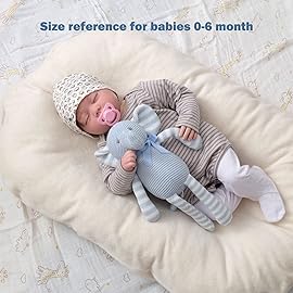 FLUFFYFUN 100% Organic Cotton Baby Elephant Stuffed Animal 7.1 | Blue Soft Toy for Newborn