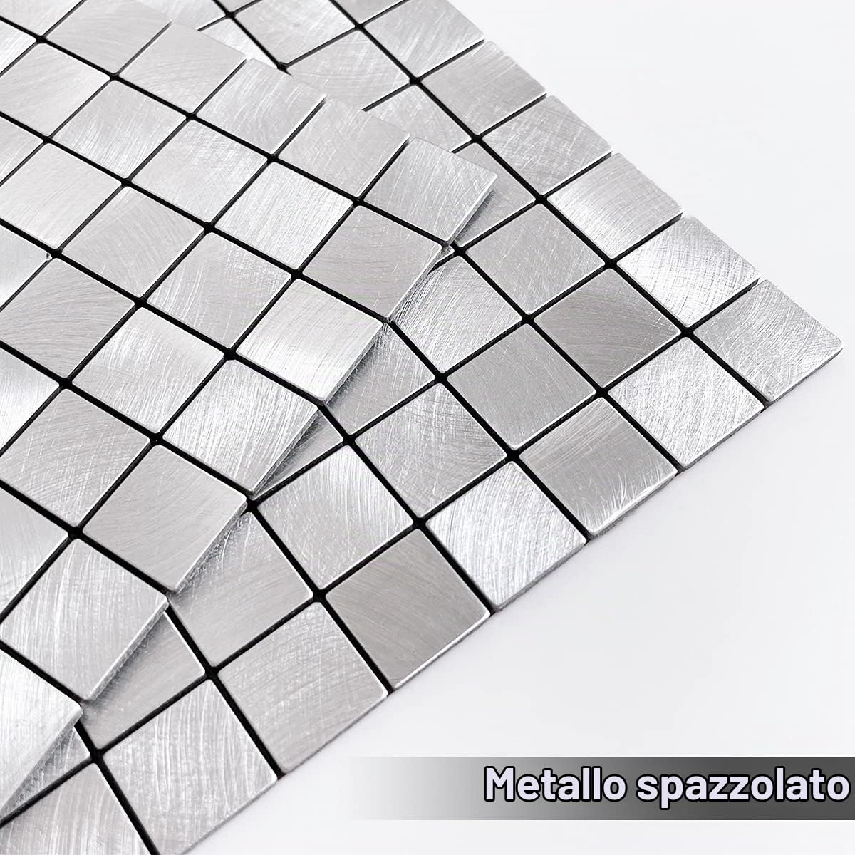 BeNice Piastrelle Adesive per Cucina e Bagno - Mosaico Metallico Bianco Argento (10 Pezzi)