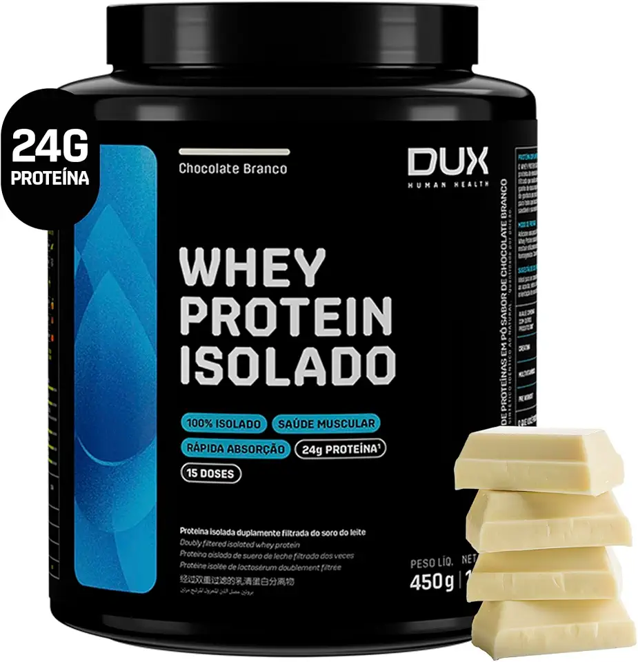 Whey Protein Isolado Chocolate Branco Pote 450g – Recuperação Muscular – DUX HUMAN HEALTH