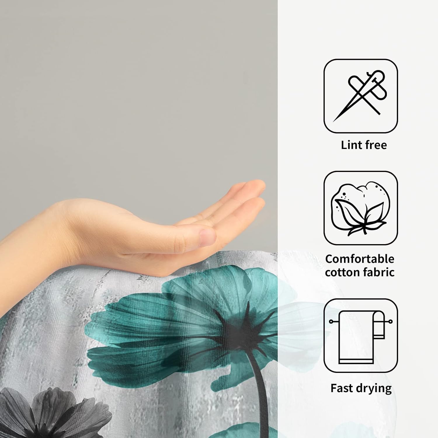 Giwawa Teal Floral Hand Towels Turquoise Flower Fingertip Towels Set of 2 Absorbent Decorative Bathroom Towels for Yoga Gym Spa Hotel Kitchen - Image 4