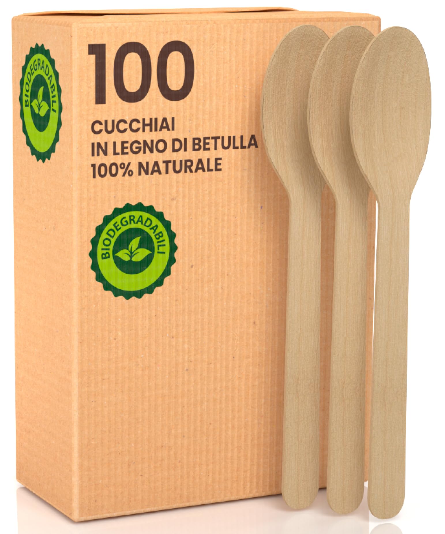 Cucchiai Ecologici in Legno di Betulla Monouso 100% Naturali Biodegradabili Compostabili