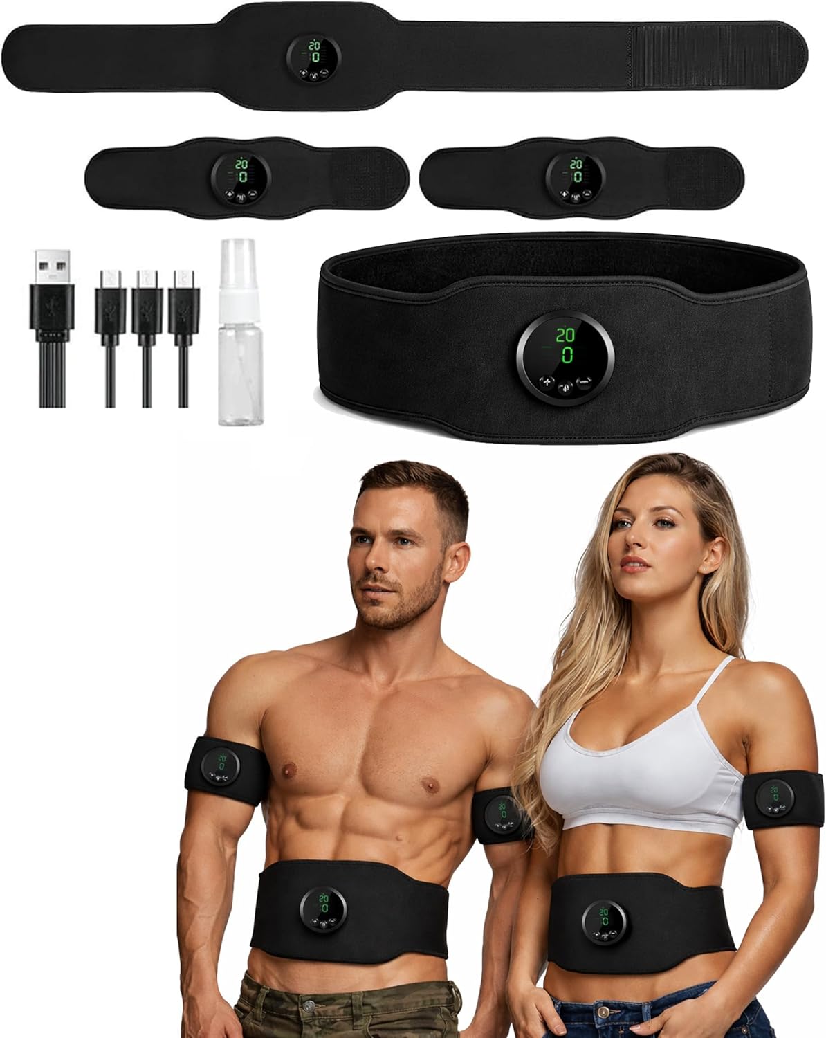 Next Gen Ultra Muscle Fitness AB Belt, Adjustable Toning Belt, 12 Modes & 19 Intensity Levels, Core Muscle Firming & Strengthening Workout Equipment for Abs, Arms, Legs Black