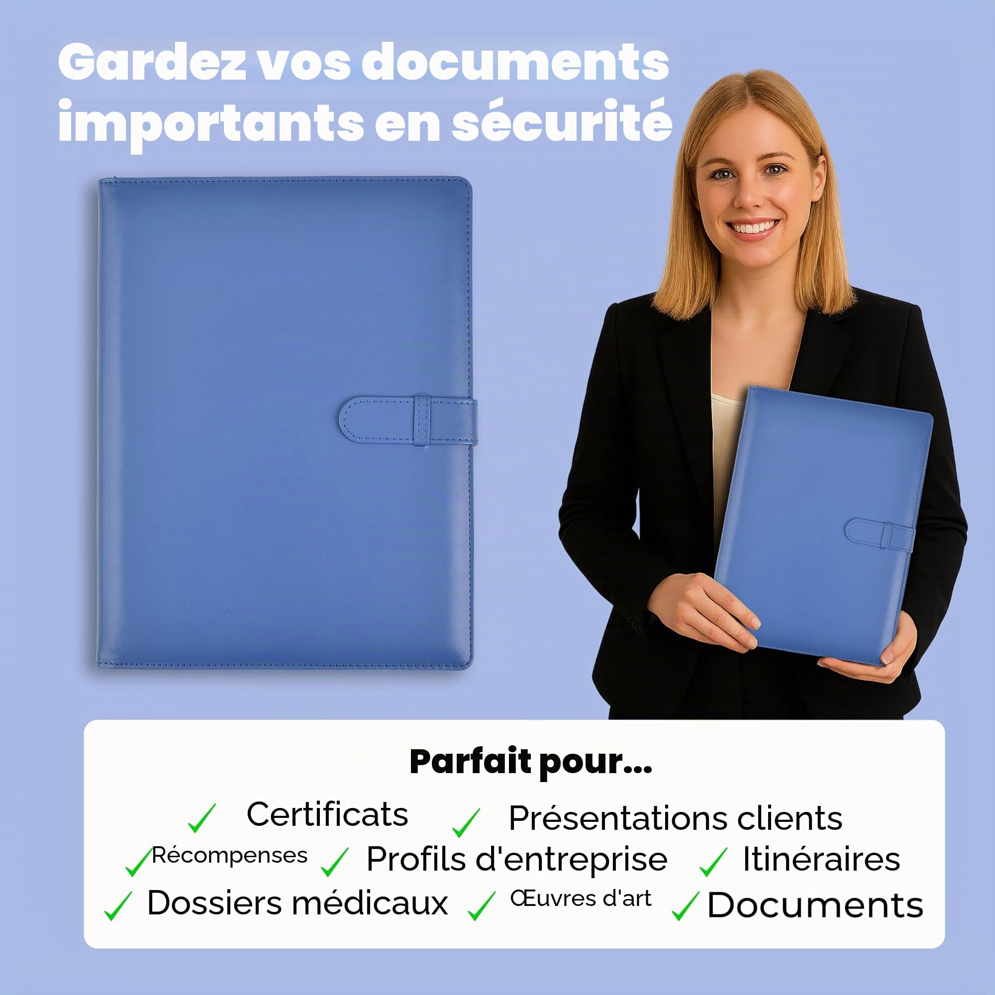Arpan Porte-documents A4 – Lot de 1 porte-documents professionnel avec 36 pochettes sécurisées chacune, dossier A4 pour documents et présentations – Doux au toucher bleu