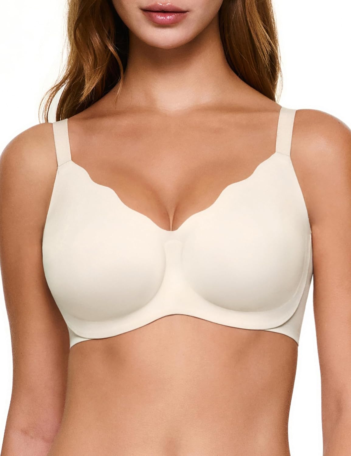 Women's Wireless Push Up Bra Scalloped No Underwire Comfortable Bras Full Coverage ...