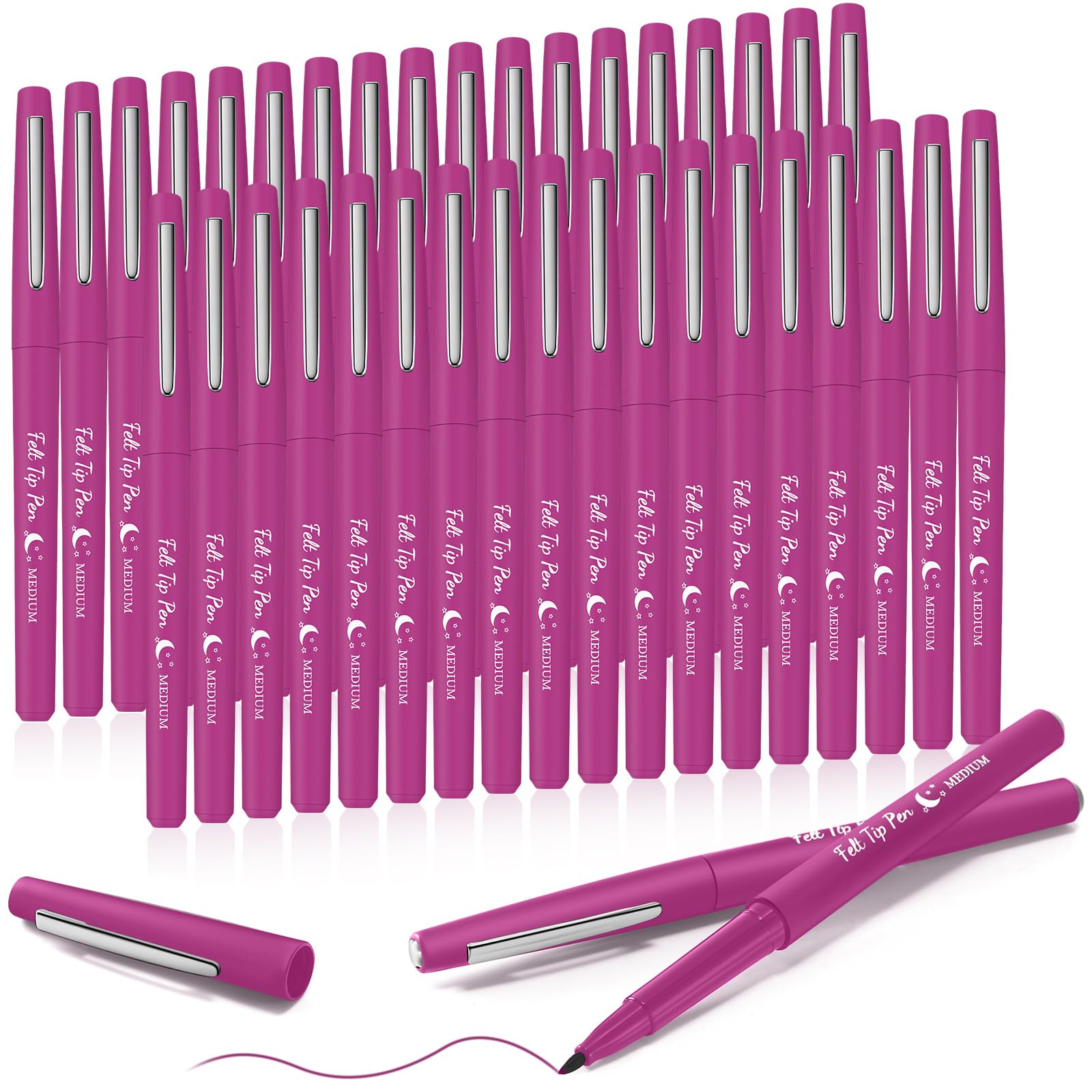 Fuyoooo 36 Pcs Pink Felt Tip Pens Bulk, Quick Dry, 0.7 mm Medium Point
