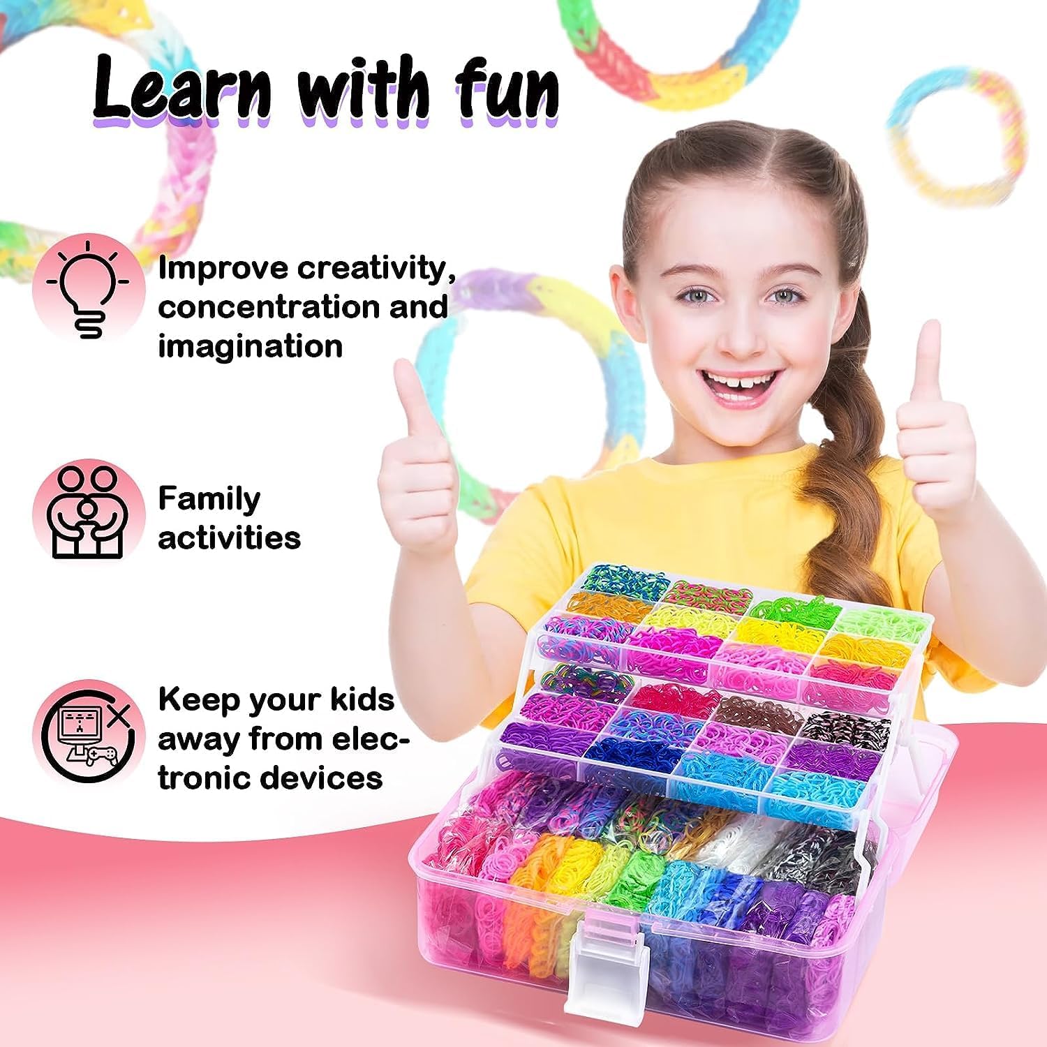 FunzBo Elastici per Braccialetti,15000+ kit braccialetti fai da te bambina 28 Colori braccialetti elastici kit