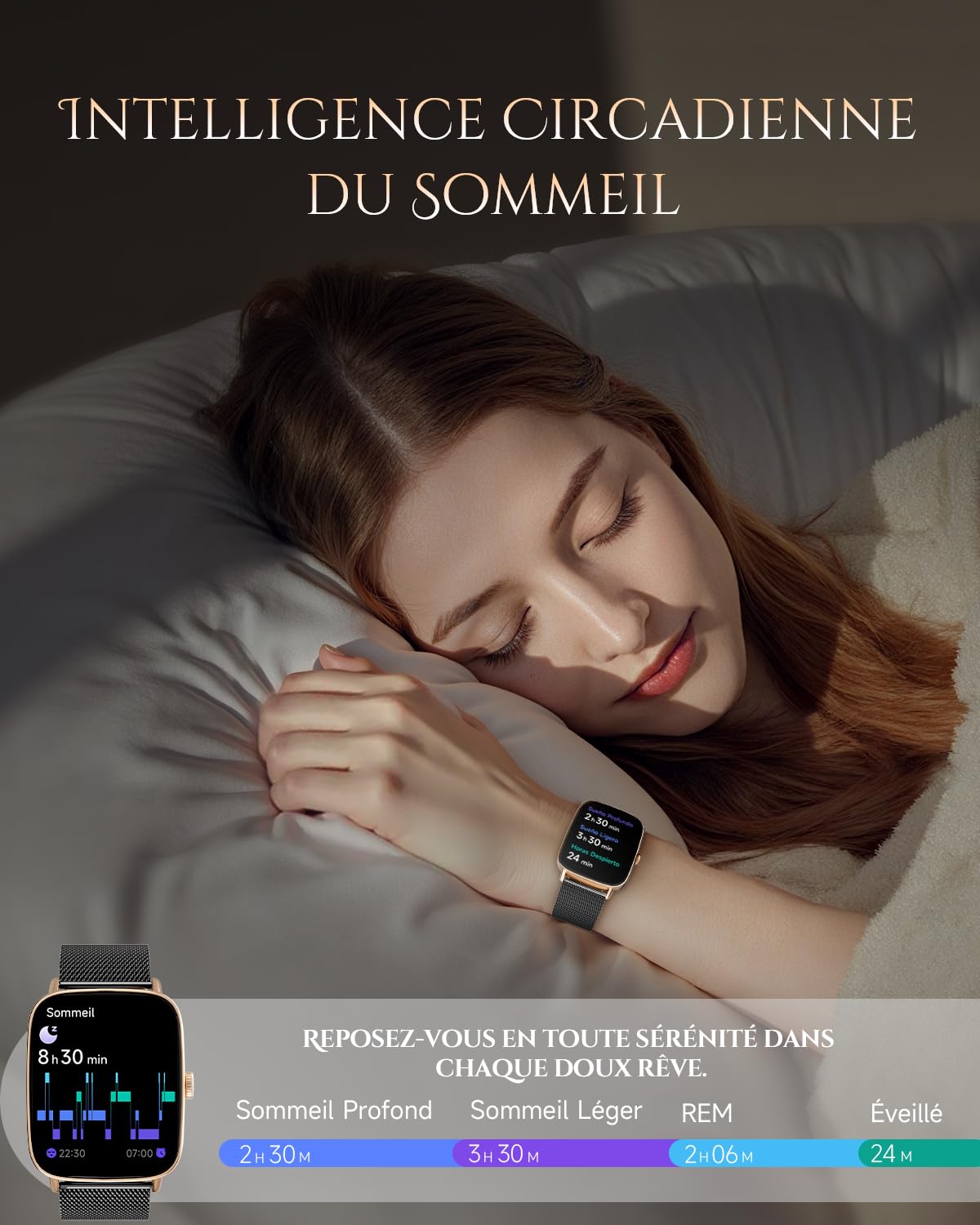 TOOBUR Montre Connectée Femme, Montre Podometre, Étanche IP68, Noir Doré | Montre de Sport Tendance, Montre Connectée Santé/Cardio/Sommeil, Smartwatch Compatible Android/iOS, Répondre Appels