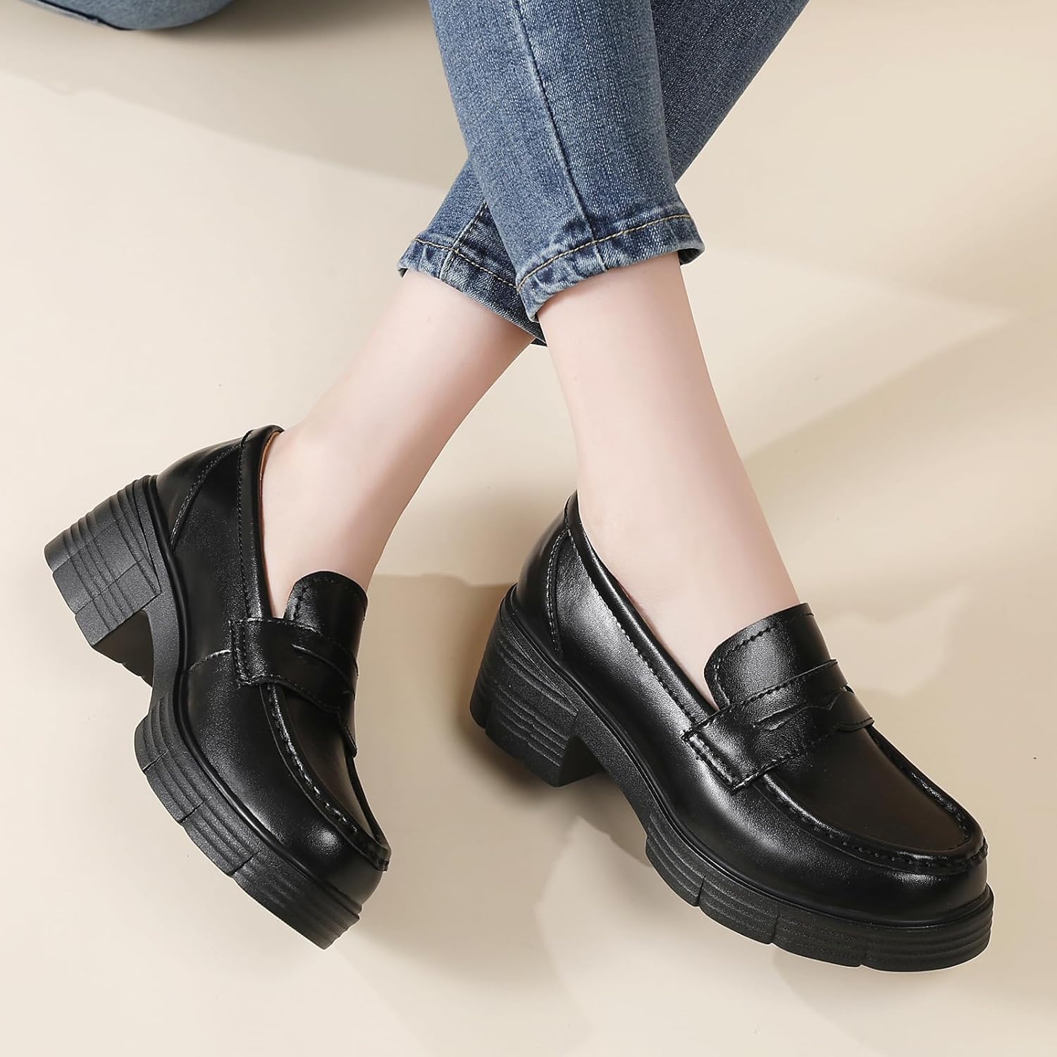 TKKAE Loafers for Women Platform Chunky Loafers Penny Comfortable Loafers, Womens Business Casual Shoes, Office Work Shoes for Ladies, Slip-On Shoes for Travel Commute Dating, Match Dresses Jeans - Image 9