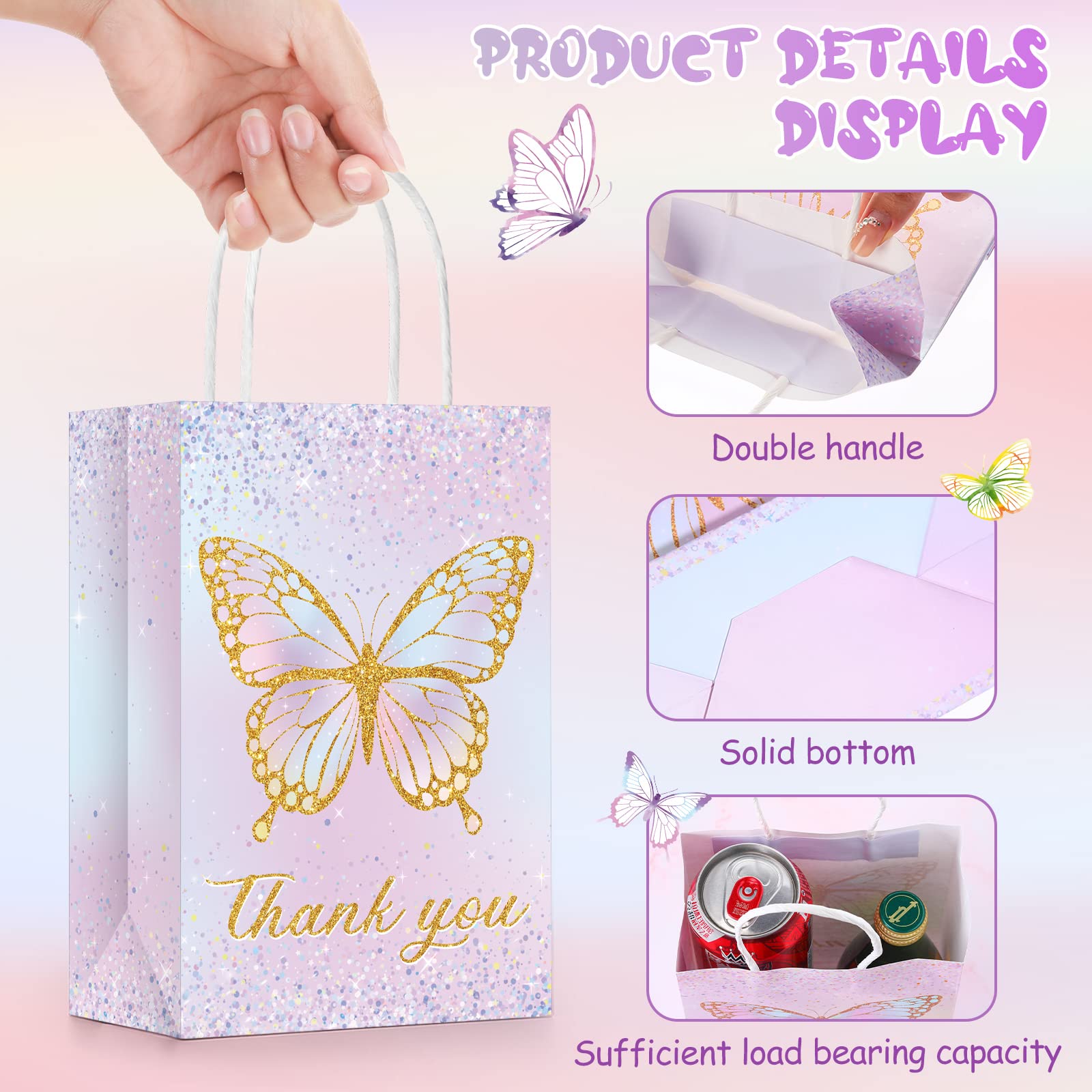 24 Pcs Butterfly Party Favors Gift Bags, Pink And Purple Flowers...