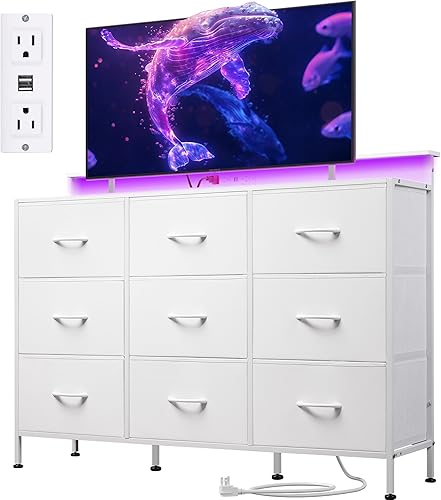 Miniatura 38 de Soporte de TV negro para TV de 45, 50, 55 pulgadas, mesa consola multimedia de TV con luces LED y estación de carga, centro de entretenimiento con 9