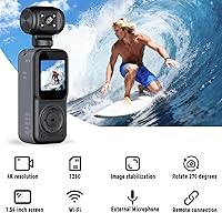Vista 3 de Cámara corporal 4K con lector de tarjetas SD, cámara de bolsillo, videocámara POV de bolsillo, cámara de video y audio para vlogging, 4K/30FPS