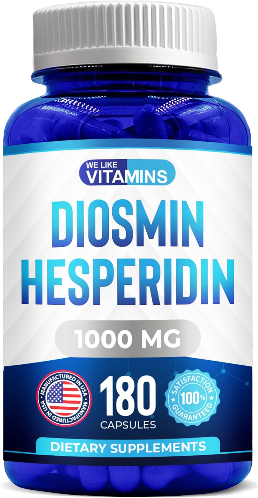 Diosmin Hesperidin 1000mg Per Serving – 180 Capsules – 90 Day Supply - Diosmin and Hesperidin Supplement – Helps to Support Healthy Circulation, Veins, Capillaries, and Lymphatic Drainage