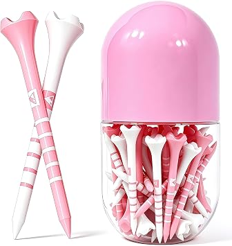 Stable & Durable Plastic Golf Tees 60Pcs Size 2-3/4 Inch or 3-1/4 Inch Packaged in Plastic Jar with Lid Available Pink White Blue Color