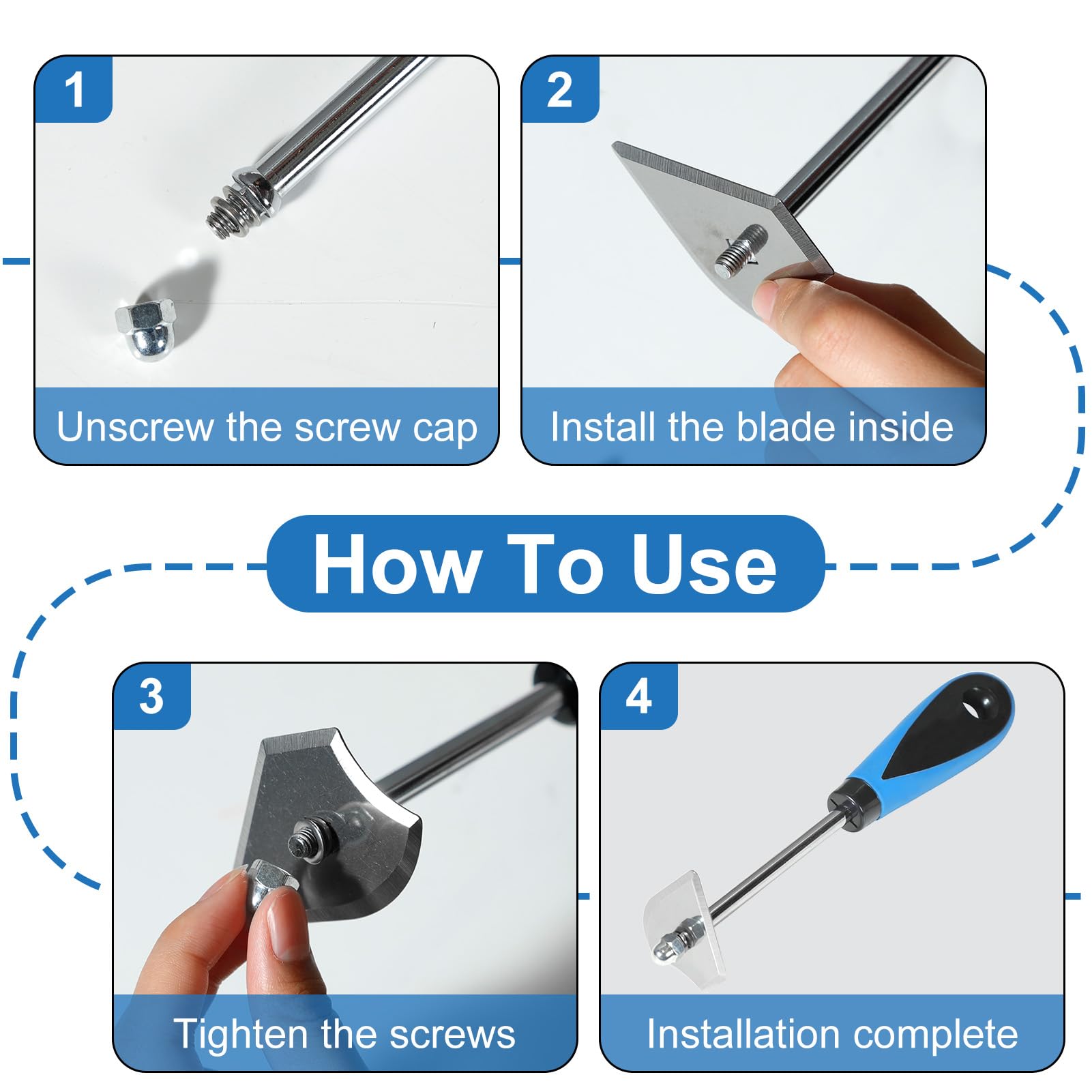 8-Inch Paint Scraper Tool Set, Stainless Steel Shave Hook with Replacements (Triangle, Combination & Heart), Shave Hook Paint Scraper & Paint Remover Tool for Home Improvement — view 5