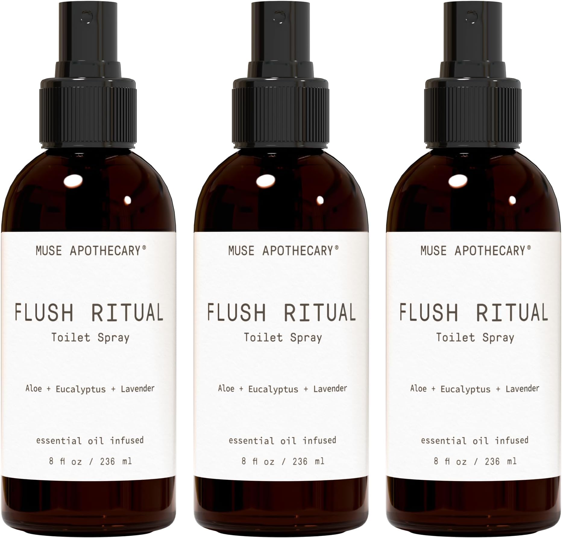 Muse Apothecary Flush Ritual - Aromatic & Refreshing Toilet Spray, Use Before You Go, 8 oz, Infused with Natural Essential Oils - Aloe + Eucalyptus + Lavender, Pack of 3
