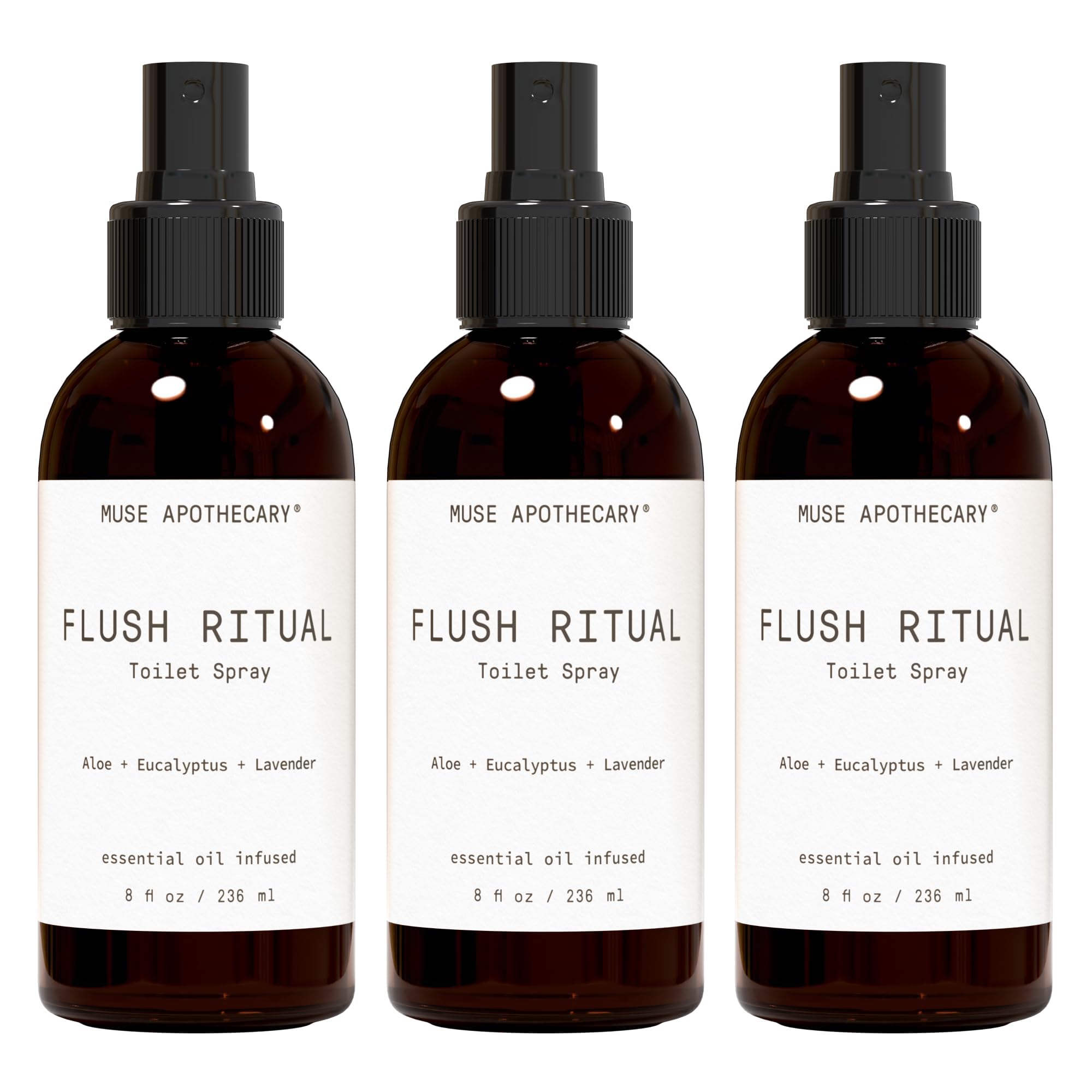 Muse Apothecary Flush Ritual - Aromatic & Refreshing Toilet Spray, Use Before You Go, 8 oz, Infused with Natural Essential Oils - Aloe + Eucalyptus + Lavender, Pack of 3