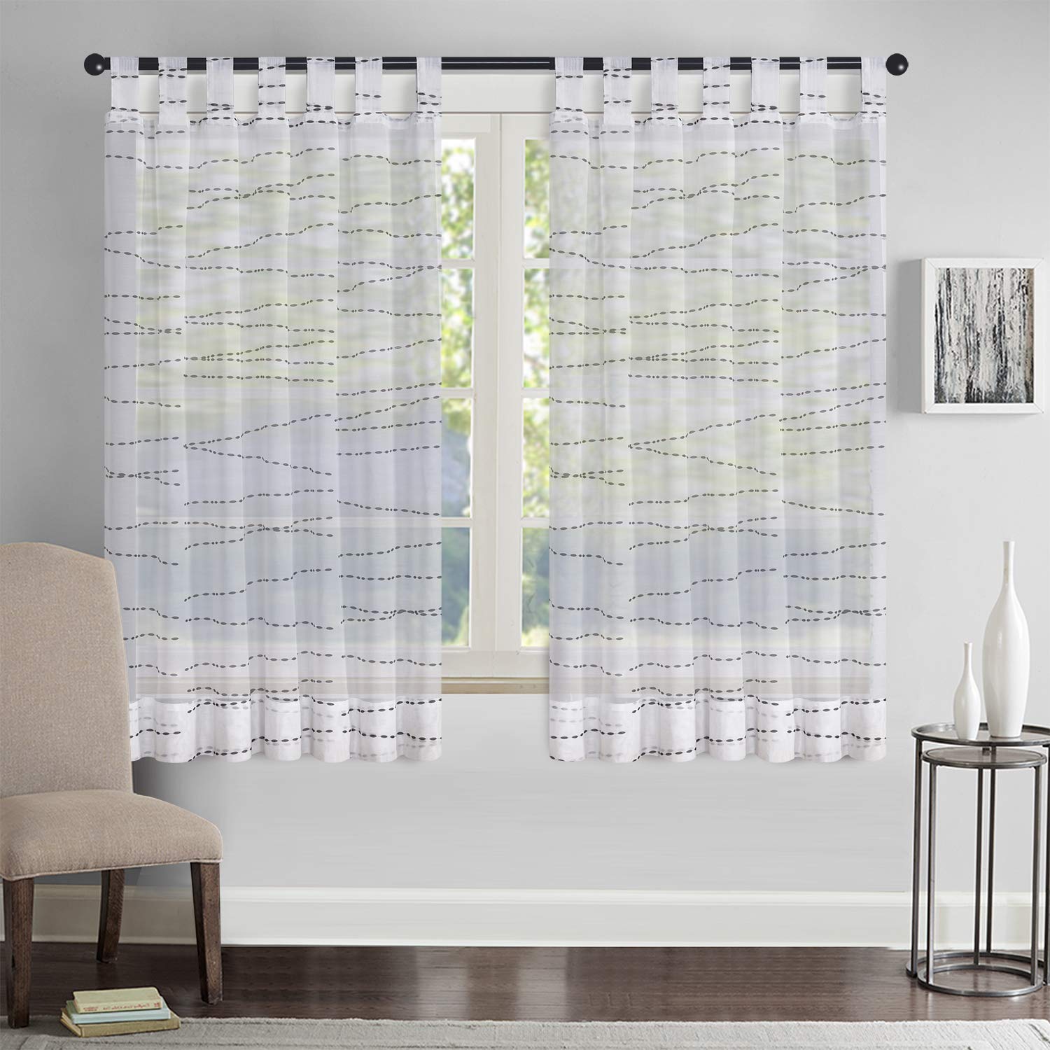 Megachest lucy Woven Voile Tab Top Curtain a pair with ties (28 colors) with tie backs (cotton-look printed drops