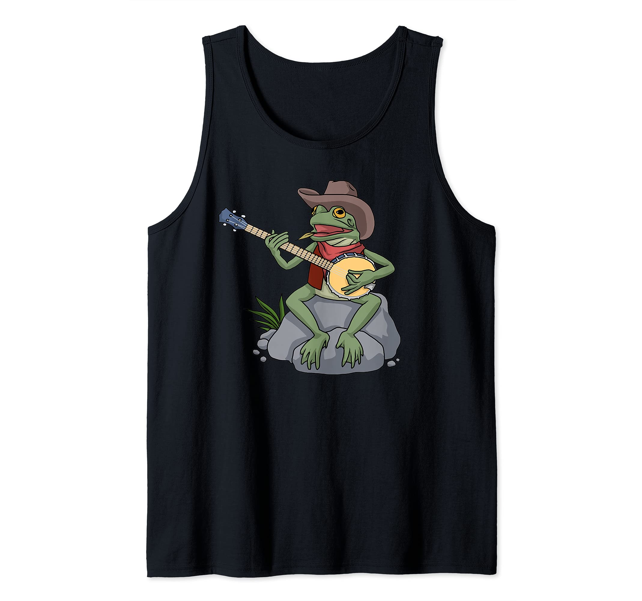 Bluegrass Banjo Country Music Cowboy Frog Banjo Tank Top, Black
