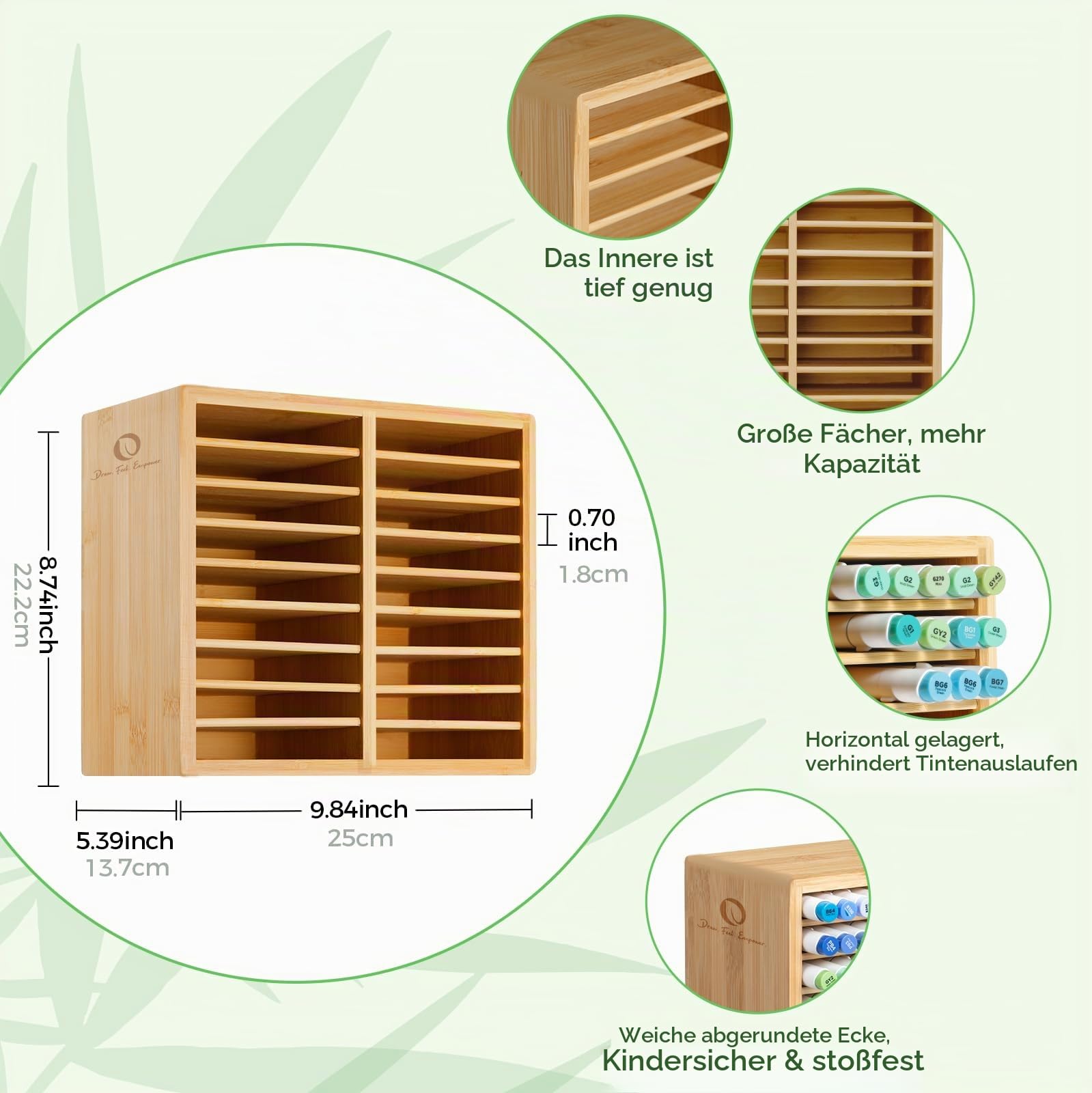 Ohuhu Bambus Organizer,Holz Desktop Aufbewahrung für 126 Markerstifte | Stifte Bleistifte Kunstpinsel stationärer Organizer, Bleistifthalter mit 18 Fächern für Klassenzimmer Büro Dekoration