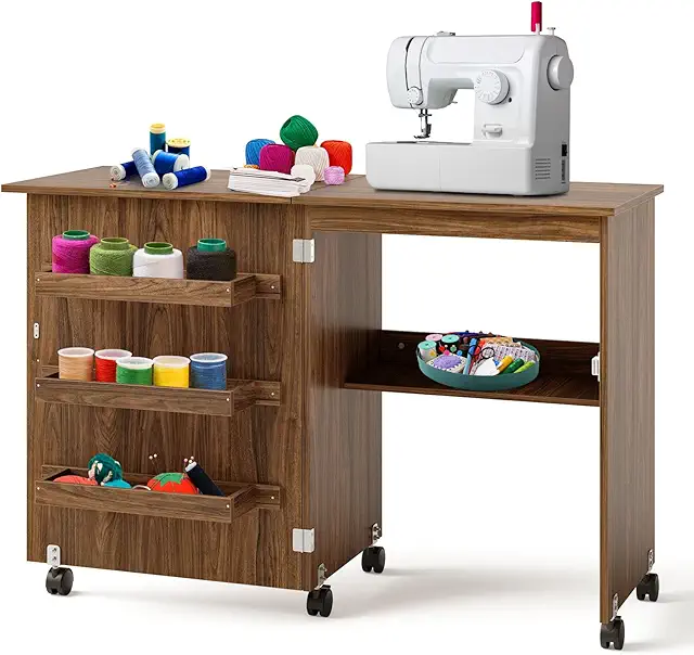 Koala Folding Sewing Table: 2-in-1 Mobile Craft Desk with Storage & Casters