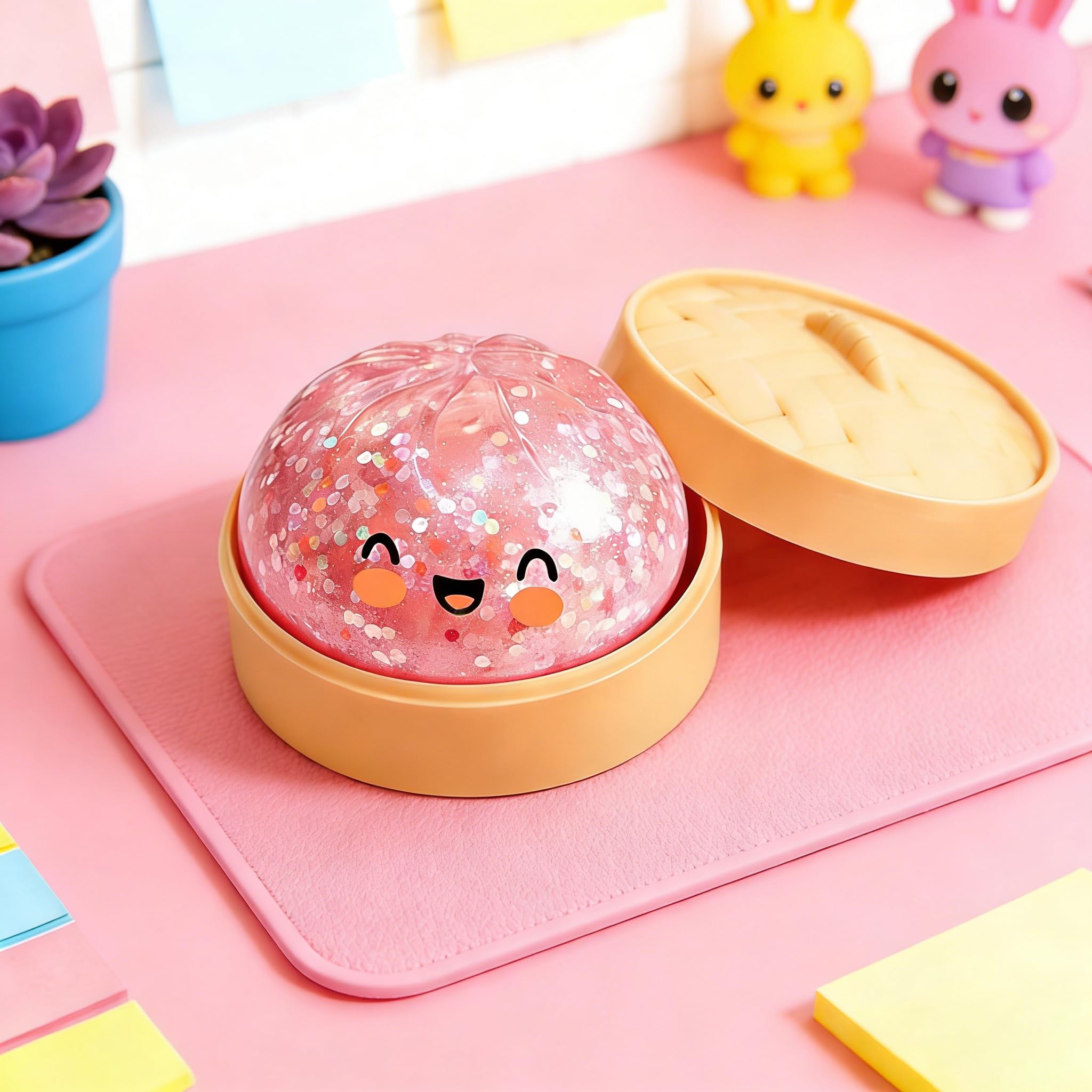 Giant Glitter Dumpling Squishy, Colorful Mystery Stress Dumplings, Cute Soft Calming Unbreakable Figurine Simulation Ball (Pink) - 5