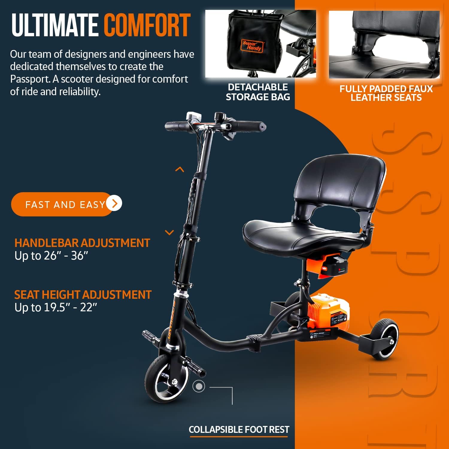 SuperHandy 3 Wheel Folding Mobility Scooter Electric Powered Portable Ultra Lightweight & Utility Cart Hand Truck Power Wagon Super Duty Electric [Bundle Deal] : Health & Household