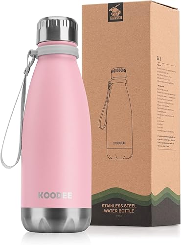 koodee Botella de agua de acero inoxidable de 12 onzas con aislamiento al vacío, con forma de cola, a prueba de fugas, botellas de agua de metal