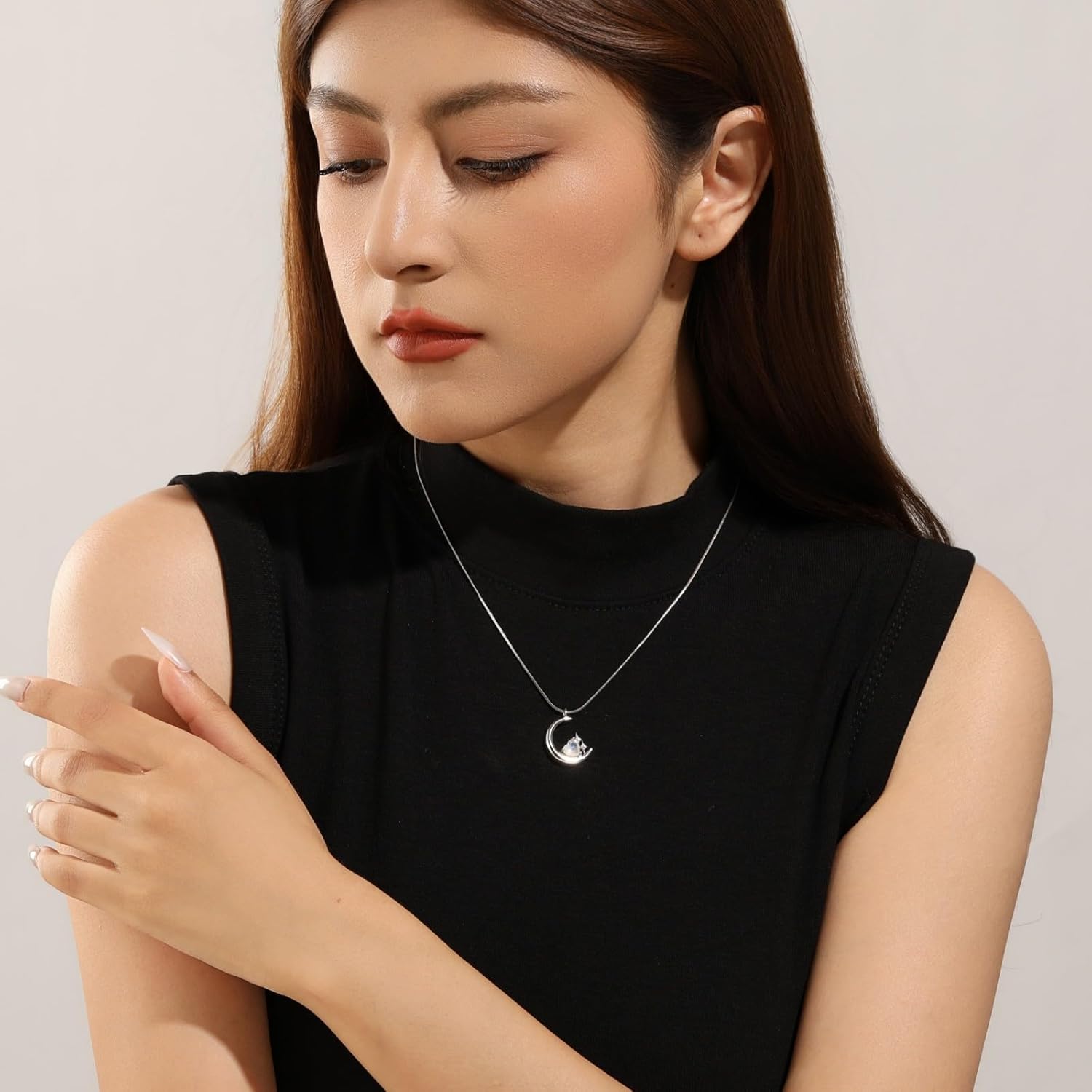 Moon Natural Cut Moonstone Necklace for Women, Crescent Moon Pendant Spiritual Jewelry Gifts - Image 5