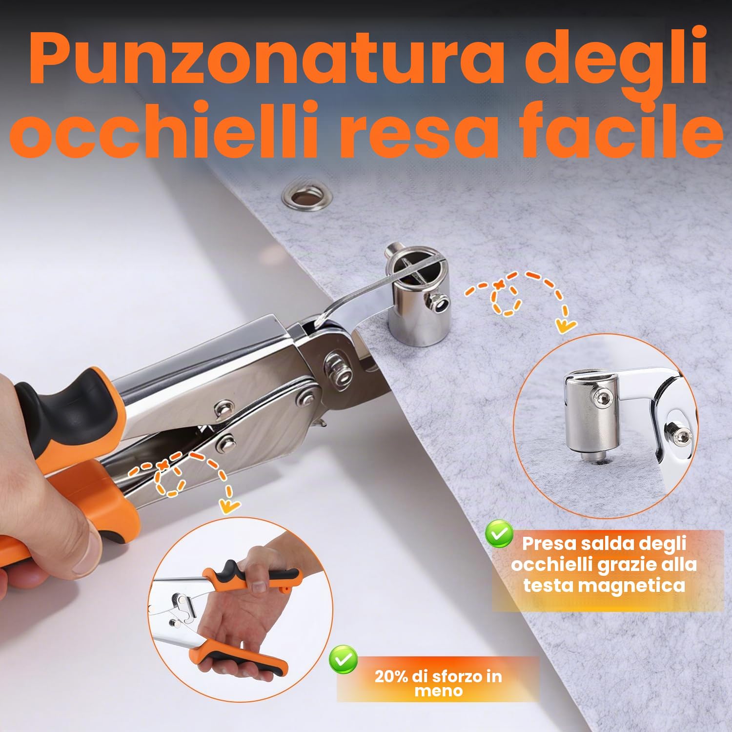 Pinze per Occhielli per Teloni e Tessuti,Set di Occhiellatrice per Teloni Professionali con 300 Occhielli (Ø 10 mm),Occhiellatrice Manuale con Magneti per Occhielli in Acciaio