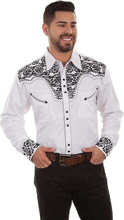 Mens Floral Embroidered Western Shirt