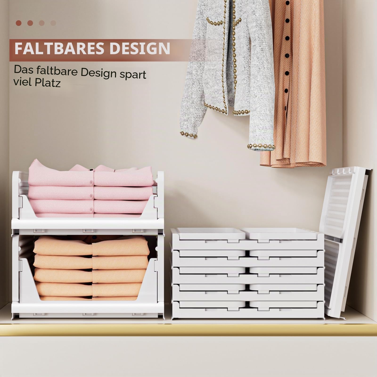 5er-Pack Faltbare Schrank-Organizer, Aufbewahrungsbox, stapelbare Aufbewahrungskörbe, Kunststoff-Schubladenkorb, Schrankaufbewahrung für Kleiderschrank, Küche, Bad, Büro, Weiß, 5 l