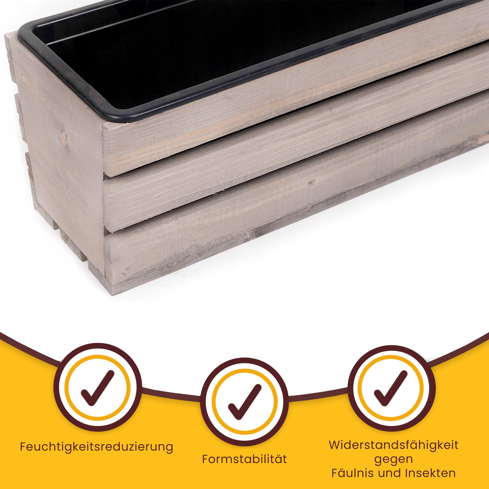 ECODECO Cassetta di Legno per Piante - Fioriera da Esterno con Inserto in Plastica - Vaso Rettangolare 18x60x15 cm per Balcone e Giardino - Contenitore Robusto Marrone