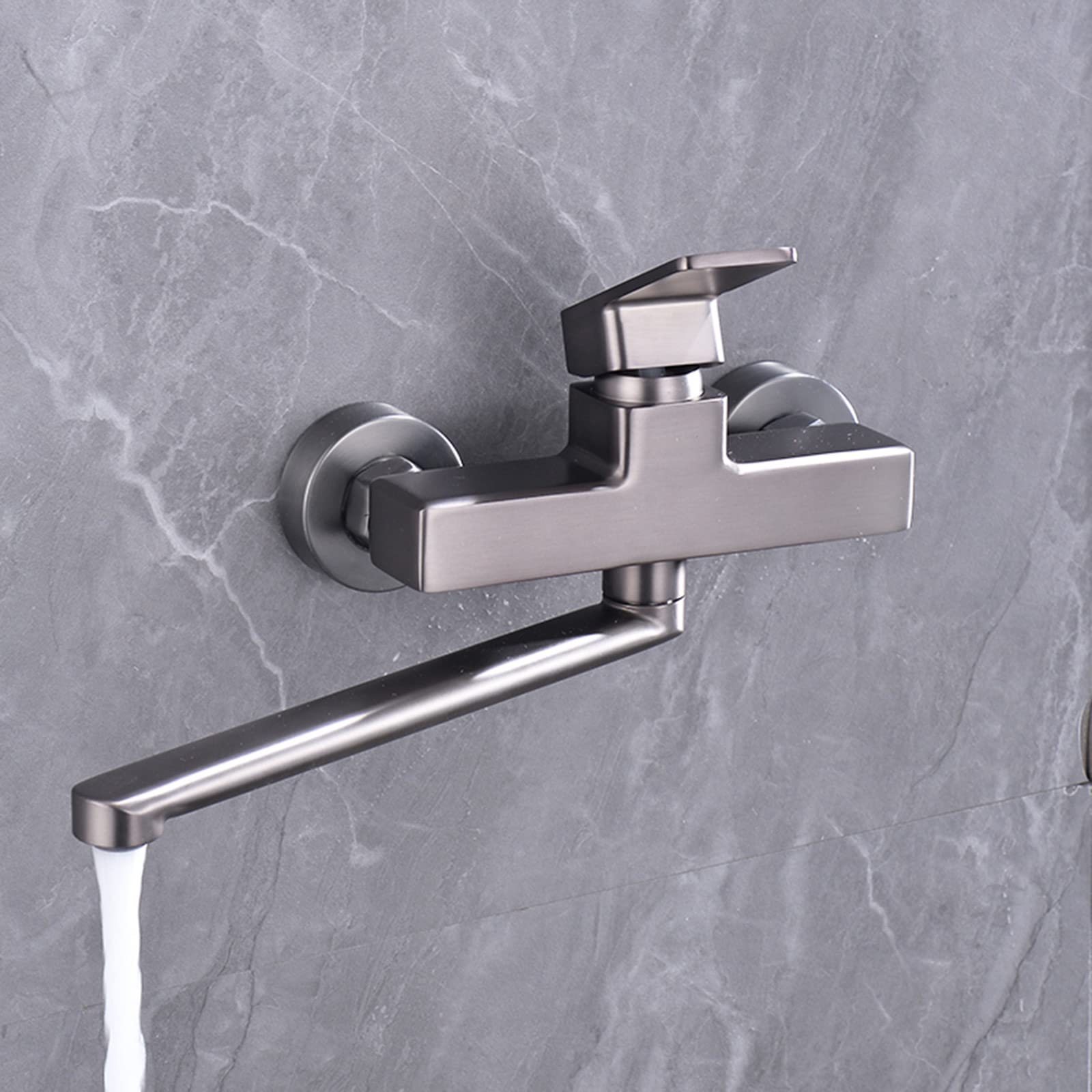 Grifo de Cocina de Pared, Grifo para Fregadero de Cocina, Gris, Doble Orificio, latón, Agua fría y Caliente, Grifo para Fregadero de Cocina, balcón, lavadero, 20 cm