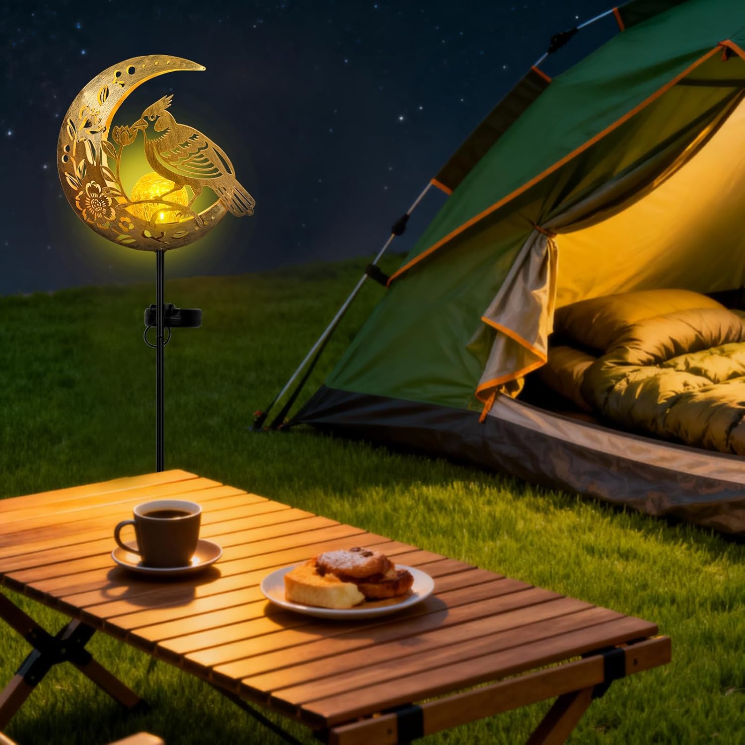 Solar Phoenix Bird Lights Outdoor - Moon & Mythical Bird Garden Stake Lights, Handcrafted Solar Powered Decor for Patio/Yard/Pathway, Weatherproof Landscape Lighting for Holidays & Special Occasions