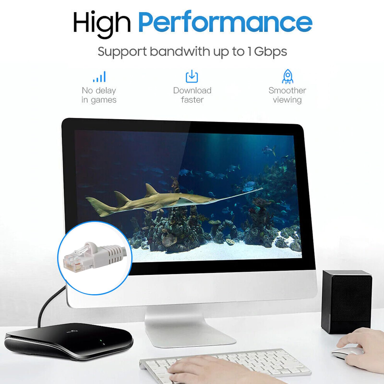 WEYKOS Cat5e Network Ethernet Patch Cable RJ45 Computer Network Cord 350Mhz Internet Wire Patch Cord LAN Cable UTP 24AWG for Home and Office PC, Laptop, Modem, Router, TVs, White (100ft)