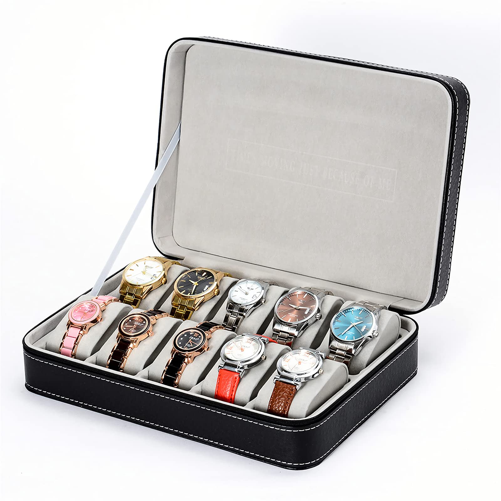 Cajas para Relojes de Piel Estuche para Joyas de Cremallera con 10 Compartimientos Caja de Almacenamiento para Relojes o Joyería Organizadore Portátil Cajas de Regalo Joyería Accesorios