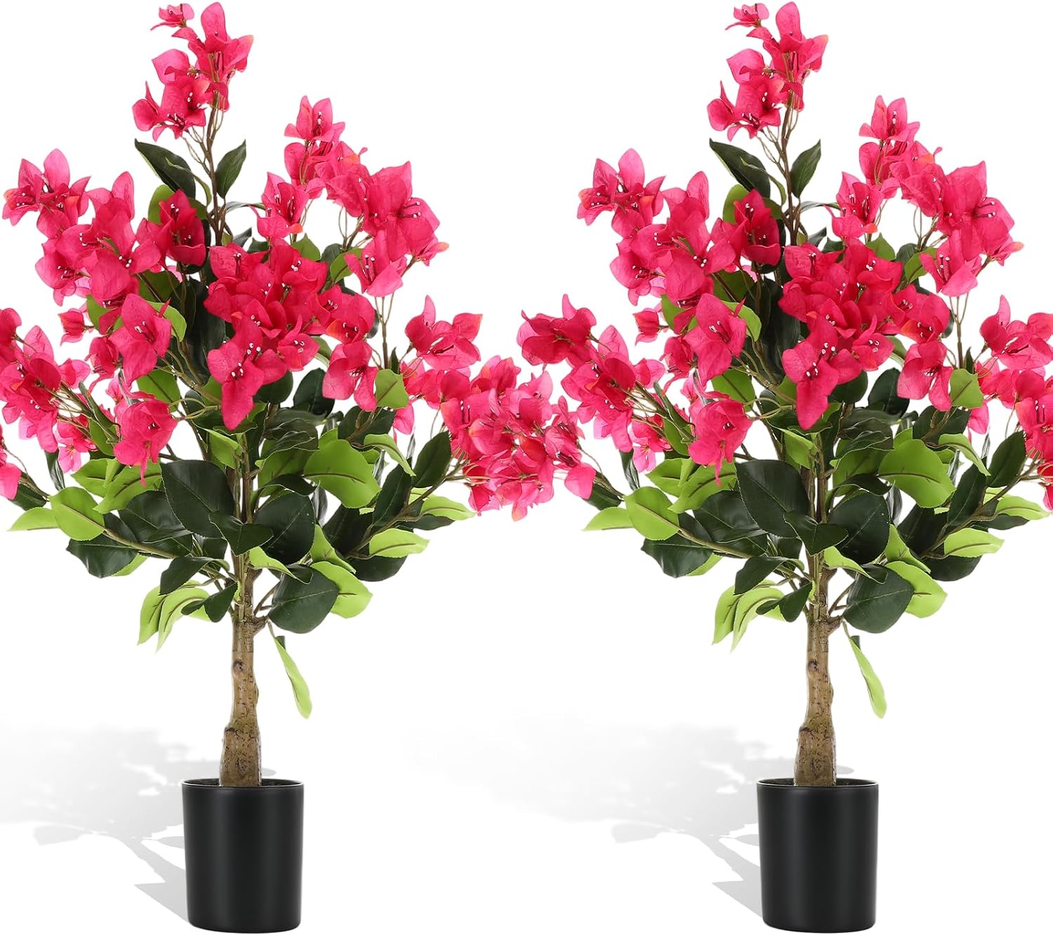 Thiccywoov 2 Pack 3ft Artificial Bougainvillea Trees Faux Bougainvillea Flower Tree in Pot Realistic Fake Blooming Topiary Plant Decor for Front Porch Outdoor Indoor Office Wedding Garden