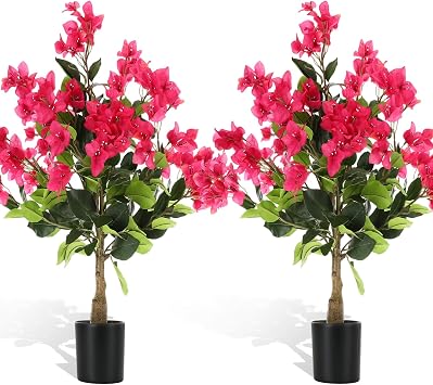 Thiccywoov 2 Pack 3ft Artificial Bougainvillea Trees Faux Bougainvillea Flower Tree in Pot Realistic Fake Blooming Topiary Plant Decor for Front Porch Outdoor Indoor Office Wedding Garden