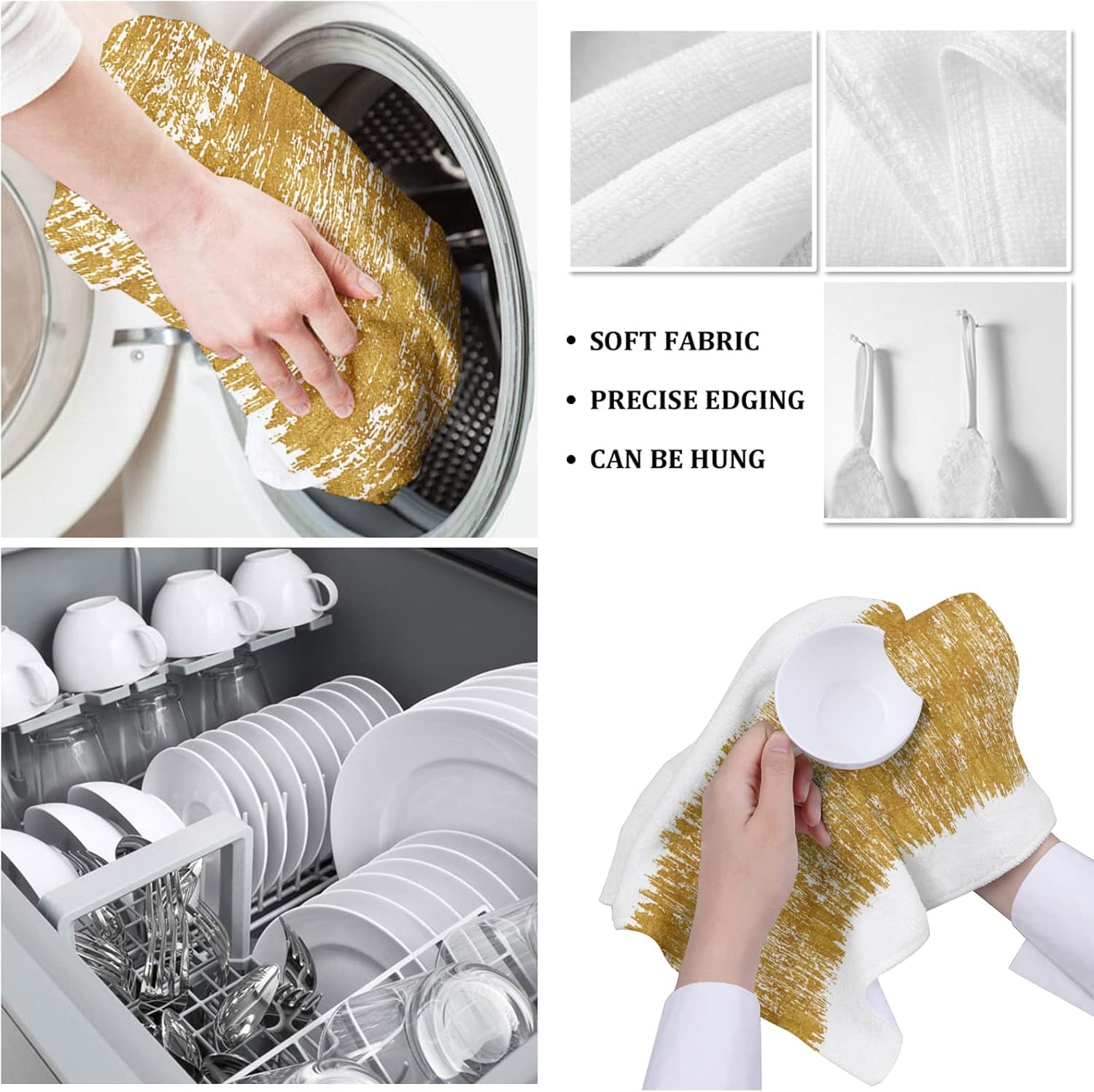 Kitchen Towels Set of 2 Gold Dish Towels and Dishcloths Sets Decorative Tea Towel Abstract Absorbent Hand Towels for Kitchen Bathroom Cleaning Drying Baking Home Decor, Printing7195 - Image 5