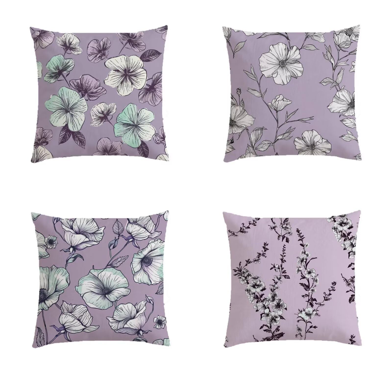 Housse de coussin 80x80cm lot de 4 en lin avec motif ail pour salon de jardin