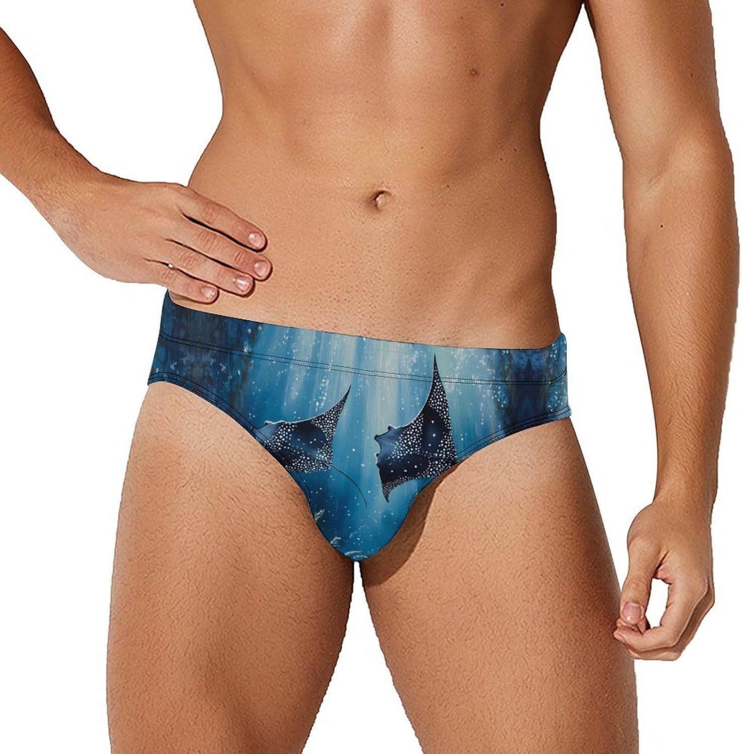 Manta Rays in The Ocean Mens Swim Briefs Print Bikini Swimwear Sport Swimsuit Surf Shorts Trunks